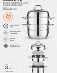 26CM Stainless Steel 3 Layer Steamer Pot