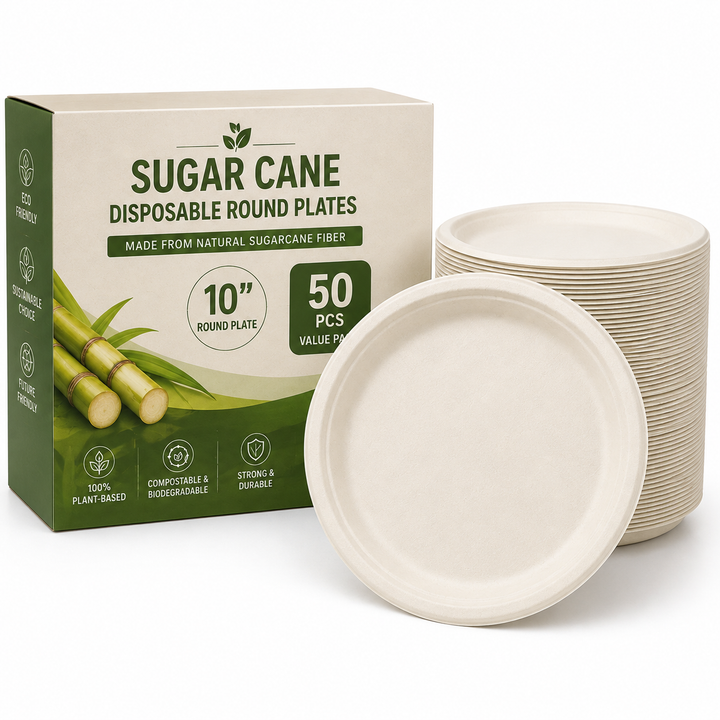 10" Sugar Cane Disposable Round Plate (50 Pack)