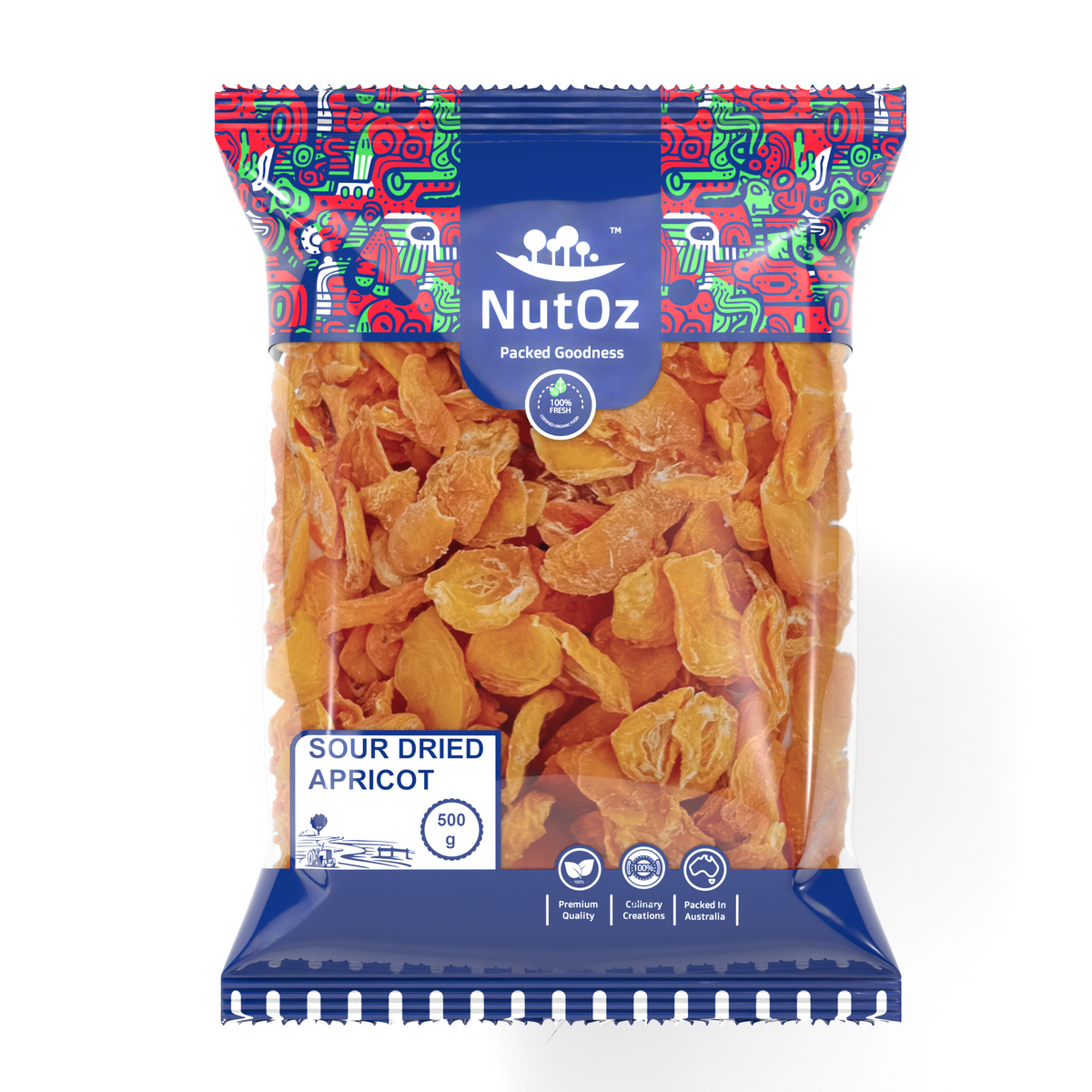 NutOz Sour Dried Apricots — 500g — pack
