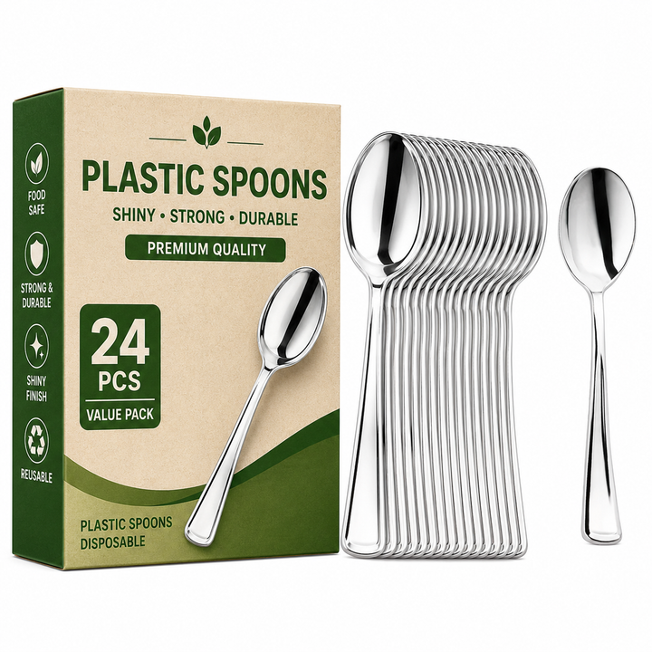 24pcs Plastic Disposable & Reusable Spoons