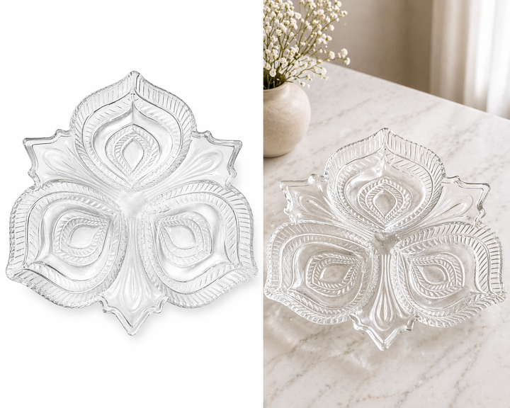 Crystal Glass 3 Section Nut Tray
